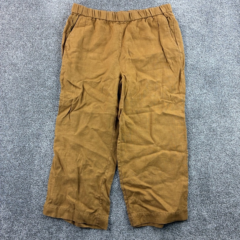 Pendleton Broadway Linen Pants Women's XL Brown Wide Leg Crop Elastic Waist